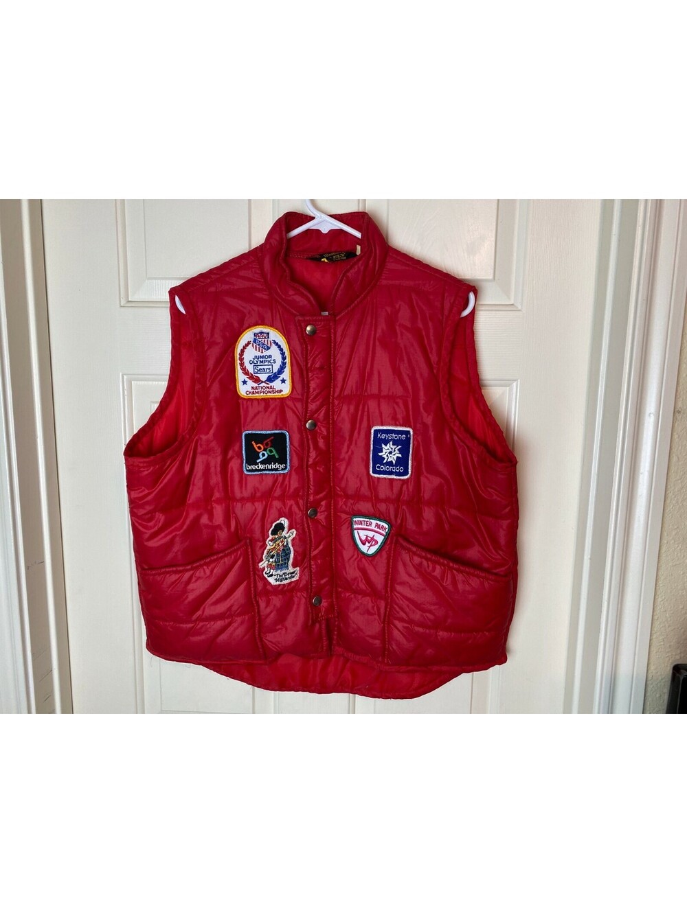 Vintage Red Vest with Breckenridge Keystone Winter Park Junior Olympics Patches